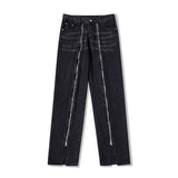 Men Jeans Vintage Zipper Adjustable Men and Women Straight-Leg Trousers