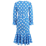 Women Date Dress Autumn and Winter Dress Sexy V-neck Polka Dot Printing Long-Sleeved Fishtail Dress