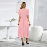 Women Date Dress Summer Puff Sleeve Dress V-neck Dress