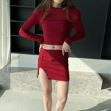 Women Knitted Two-Piece Set Spring Sexy Sweater Top Sheath Skirt Knitting Suit 8t8225