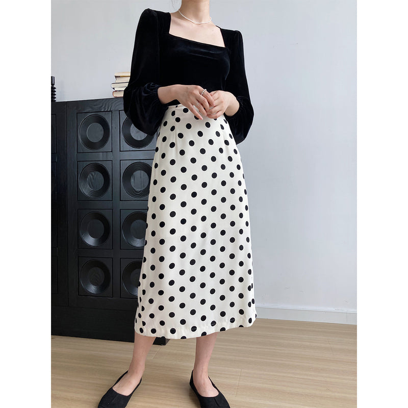 Women Skirt Autumn Sheath Polka Dot Skirt