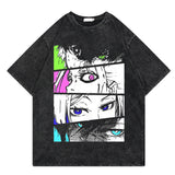 Washed retro t-shirt cartoon print graphic casual cotton summer short sleeves