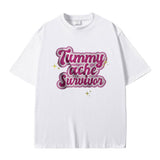 Tummy Ache Survivor Graphic Print T-shirt Male Meme Oversize
