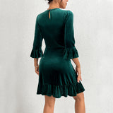 Women Dress Autumn and Winter round Neck Slim Fit Skirt