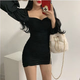 Women Dresses Spring Slim Fit Sheath Sexy Long-Sleeved Bubble Sleeve Dress