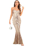 Women's Evening Gown Evening Dress Sexy Strap Vintage Sequins Dress