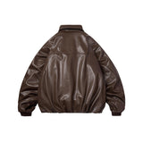 Unisex Winter Cotton Coat Lapel Leather Cotton Jacket Retro Loose PU Leather Coat