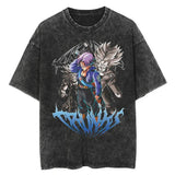 2024Men Tshirt Washed Black Vintage Japanese Anime Dragon