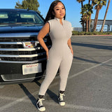 Women Jumpsuit Summer Sexy Chest Zipper Tight Jumpsuit