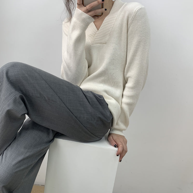 Women Winter Knitted Sweater Spring and Autumn V-neck Long-Sleeve Knitwear Sweater 8t8118