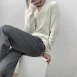 Women Winter Knitted Sweater Spring and Autumn V-neck Long-Sleeve Knitwear Sweater 8t8118