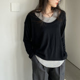Women Knitted Two-Piece Set Spring Loose Sweater round Neck Vest Blouse Ab29