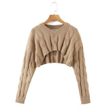 Women Sweater Knitwear V-neck Pullover Sweater Cropped Midriff-Baring Knitted Sweater Top