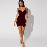 Women Dress Summer Sexy V-neck Velvet Spaghetti Straps Dress