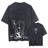 Summer Cotton Loose Washed Tops Tees Anime Print T-Shirt Men