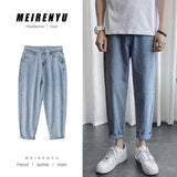Men Jeans Summer Straight Loose Cropped Pants
