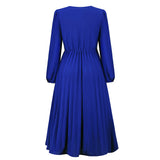Women Date Dress Sexy V-neck Bubble Lantern Sleeve Pleated Skirt