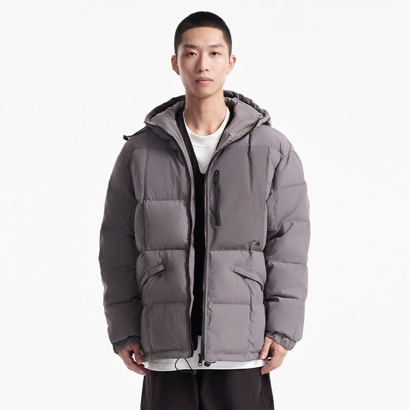 Unisex Winter Cotton Coat Patch Pocket Decorative Hooded Cotton-Padded Coat Vintage Zipper Decorative Cotton-Padded Jacket