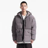 Unisex Winter Cotton Coat Patch Pocket Decorative Hooded Cotton-Padded Coat Vintage Zipper Decorative Cotton-Padded Jacket