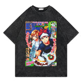 Washed retro t-shirt street print graphic casual