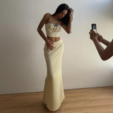 Women Tops Spring Bare Midriff Slim Fit Two-Piece Set Sexy Camisole Mid-Length Dress Set