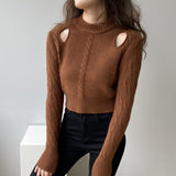 Women Winter Knitted Sweater Sexy Retro Long Sleeve Ripped Autumn 8t8155