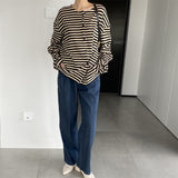 Women Cardigan Sweater Autumn Striped Long-Sleeved Top Loose round Neck 8t7300