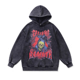 Men Hoodie Skull Graffiti Printing Velvet Distressed Couple Hoodies