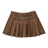 Women Skirt High Waist PU Leather Skirt Pleated Skirt