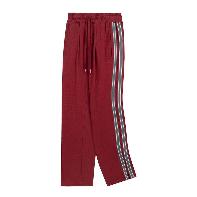 Men Sweatpants Side Stripe Stitching Zipper Split Casual Trousers