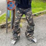 MIJKO Men Vintage Pants MIJKO camouflage micro-pull locomotive pants design zipper wide-leg pants