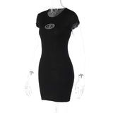 Women Dresses Spring Embroidery Hollow Slim round Neck Short Sleeve Dress