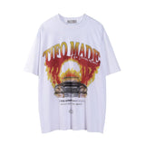 Men Vintage T-Shirt Flame Car Printed Short Sleeve T-shirt