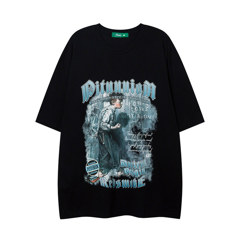 Men T Shirt Vintage Print Short Sleeves T-shirt