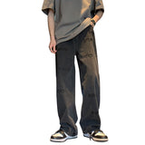 Men Jeans Straight Jeans Men's Spring and Summer Letters Embroidered Wide-Leg Pants