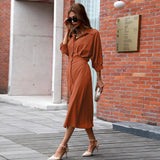 Women Dress V-neck 3/4 Sleeves Dress