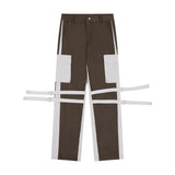 Men Sweatpants Punk Hip Hop Stitching Contrast Color Wide-Leg Workwear Trousers