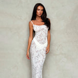 Women Dresses Summer Slim Fit Long Dress Sexy Flocking Suspenders Dress