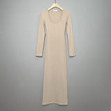 Women Dresses Square Collar Long Sleeve Dress Split Sexy Hip Skirt