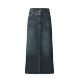 Women Long Skirt Slit Half-Length Jeans Loose Straight Dress