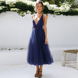 Women Date Dress Summer Sexy Tulle Skirt V-neck Dress Dress