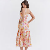 Women Dresses Summer Floral Slip Dress Slim Fit Backless Long Dress (Lbk0409)
