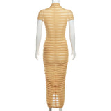 Women Dresses Autumn Short Sleeve Long Skirt Sexy Slim Knit Dress (Bla0420)