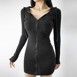 Women Dresses Long Sleeve Dress Sexy Hip Skirt Zip V-neck round Neck Skirt