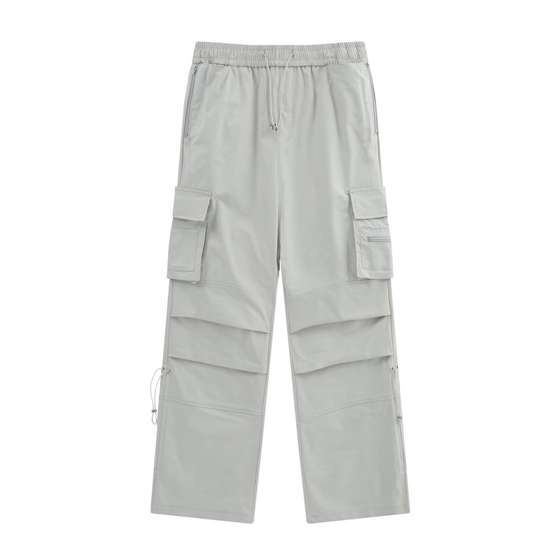 Men Sweatpants Multi-Pocket Straight Casual Pants Men's Summer Casual Elastic Waist Wide Leg Pants
