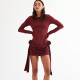 Women Dresse round-Neck Long-Sleeved Dress Skirt