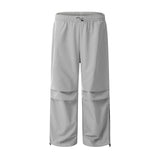 Men Sweatpants Pleated Wide-Leg Casual Pants Men's Loose Solid Color Straight Drawstring Ankle-Tied Sports Trousers