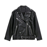 Women Leather Jacket Autumn and Winter Leather Jacket Slim-Fitting Biker Pu Washed Leather Jacket