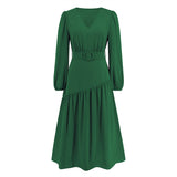 Women Date Dress Autumn and Winter V-neck Bubble Long Sleeve Dress