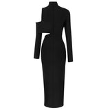 Women's Evening Dress Long Sleeve Turtleneck off-the-Shoulder Long Dress Bandage One-Piece Dress